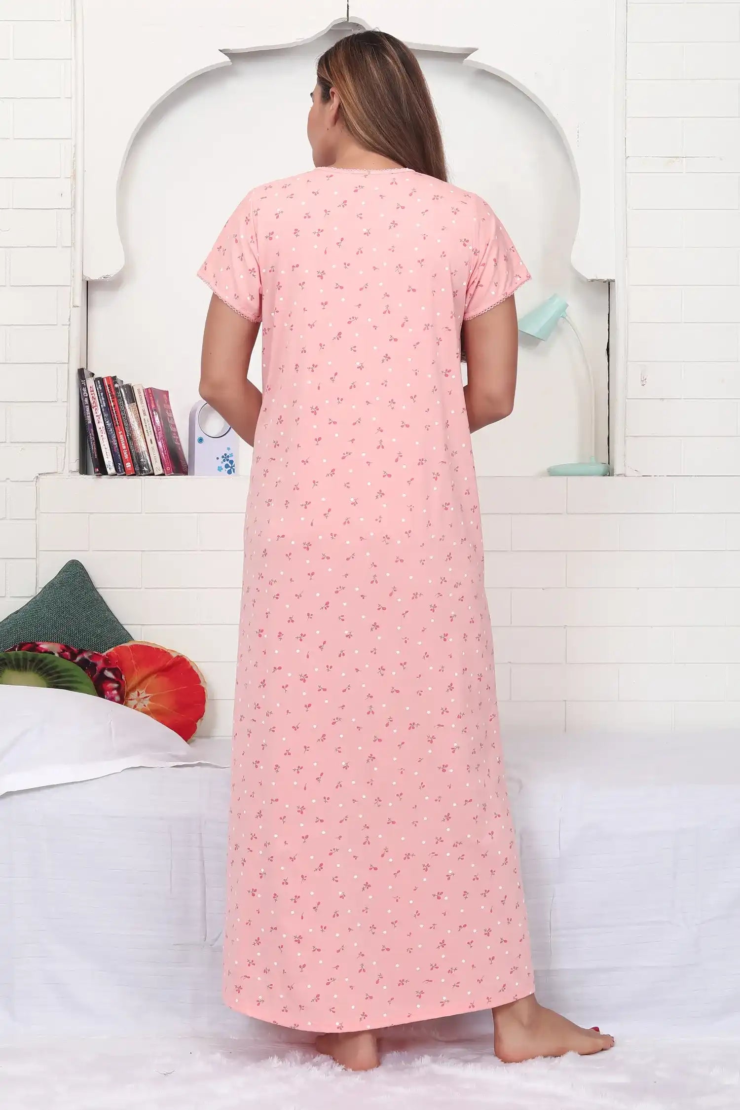 Velure Classic Peach Floral Print Hosiery Nighty