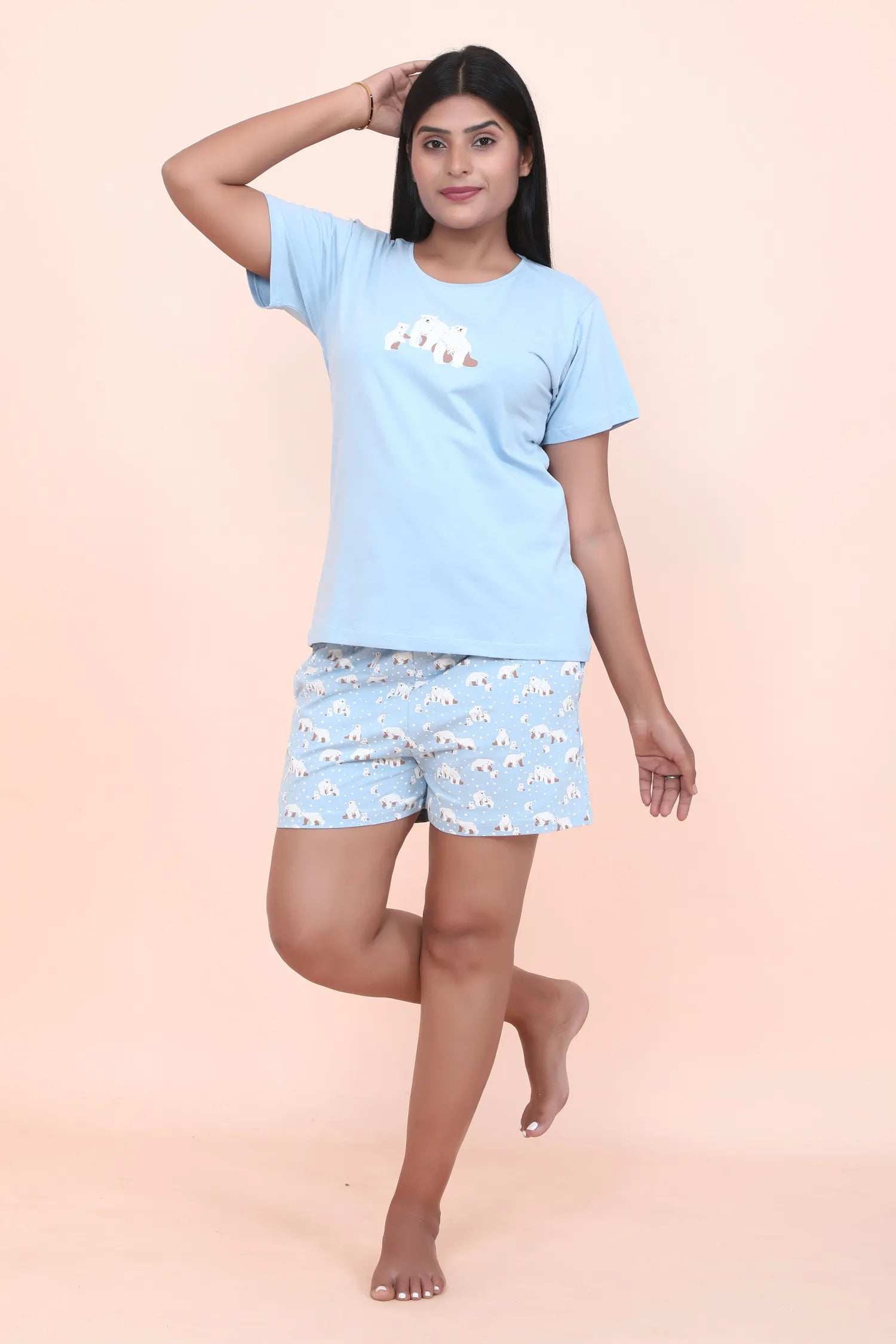 Velure Stylish Polar Bear Shorts Set - Velure - - Cotton Lycra Fabric, Half Sleeves, Printed, Round neck