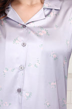 Velure Trendy Lavender Floral Print Satin Night Suit