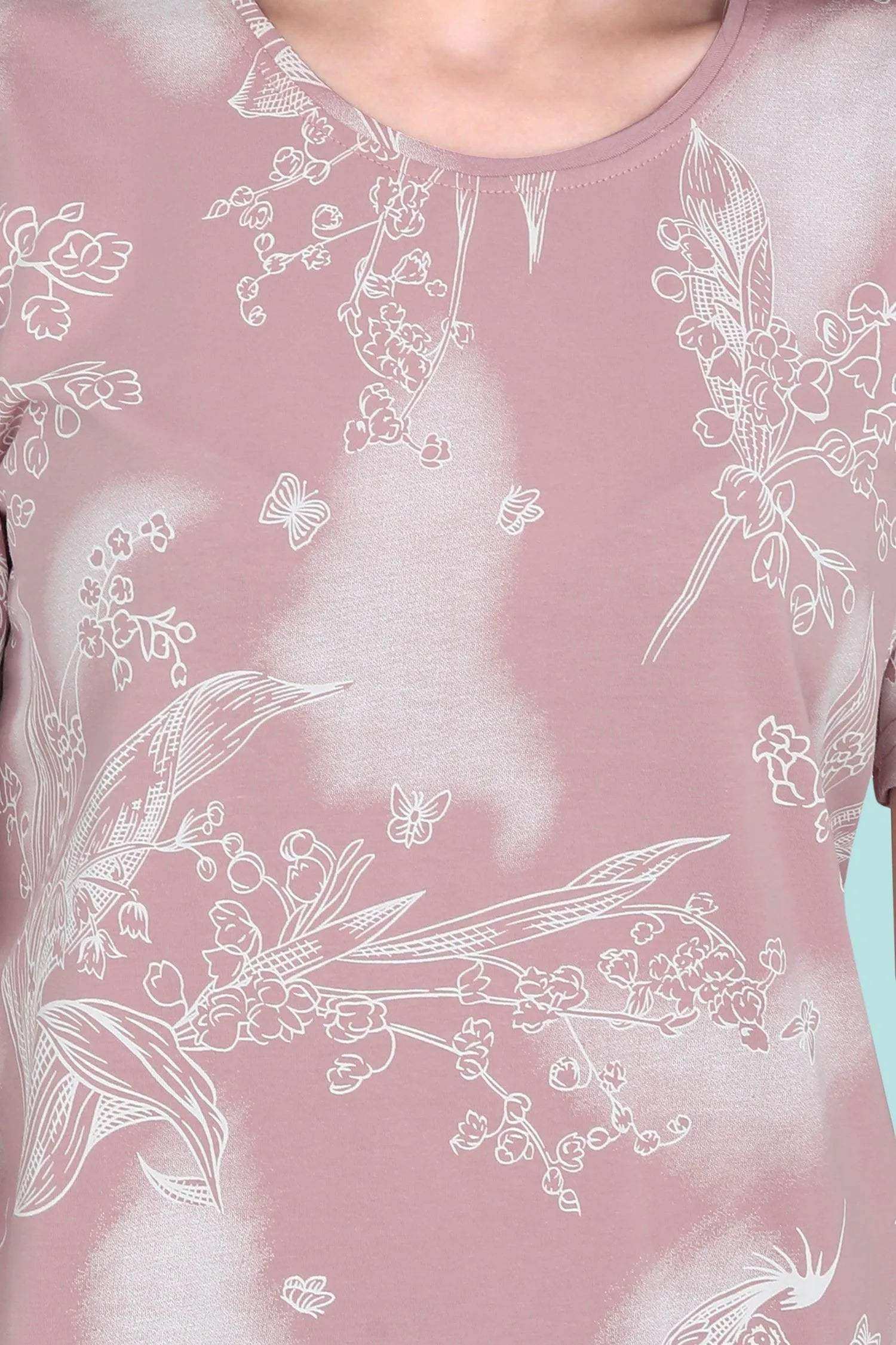Velure Elegant Floral Print Short Nighty - Velure - - Cotton, Floral Print, Half Sleeves, Knee Length, Round neck