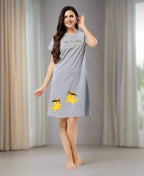 Velure Cheerful Short Nighty - Velure - - Cotton, Half Sleeves, Knee Length, Printed, Round neck