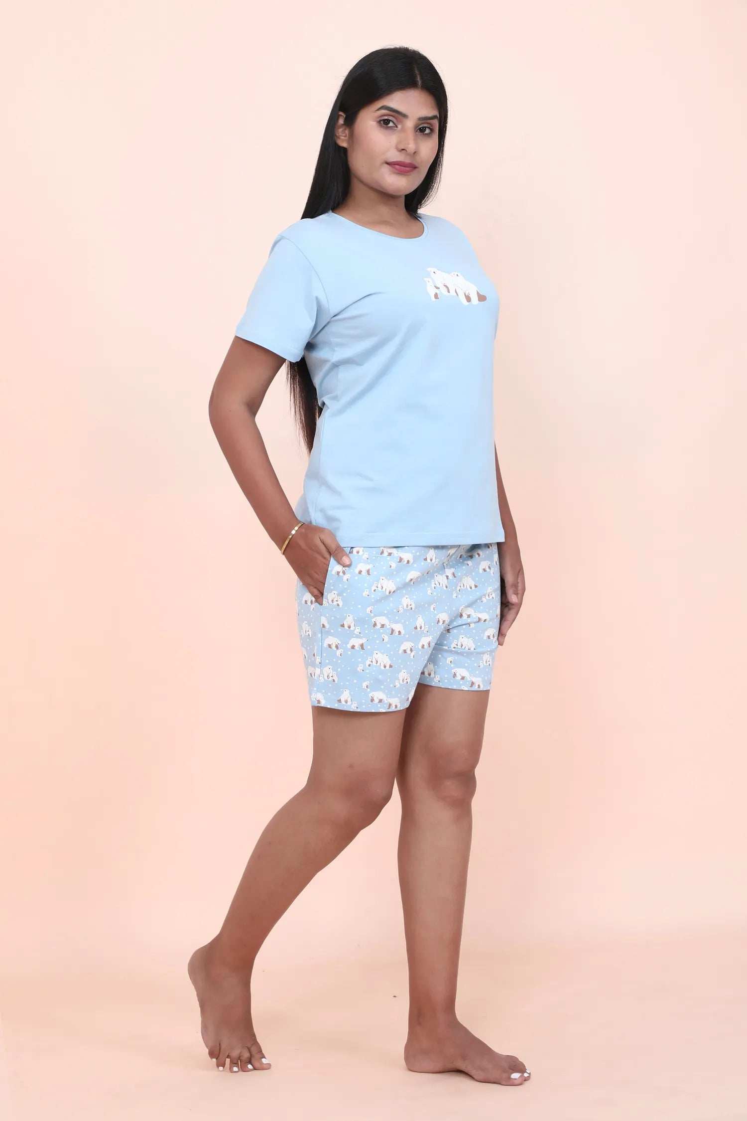 Velure Stylish Polar Bear Shorts Set - Velure - - Cotton Lycra Fabric, Half Sleeves, Printed, Round neck