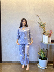 Velure Grey Cloud Print Cotton Night Suit