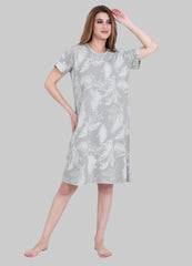 Velure Luxury Floral Print Short Nighty - Velure - Short Nighty - Cotton, Floral Print, Half Sleeves, Knee Length, Round neck