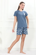 Velure Heart Print Shorts Set - Velure - - Cotton Lycra Fabric, Half Sleeves, Printed, Round neck, Shorts