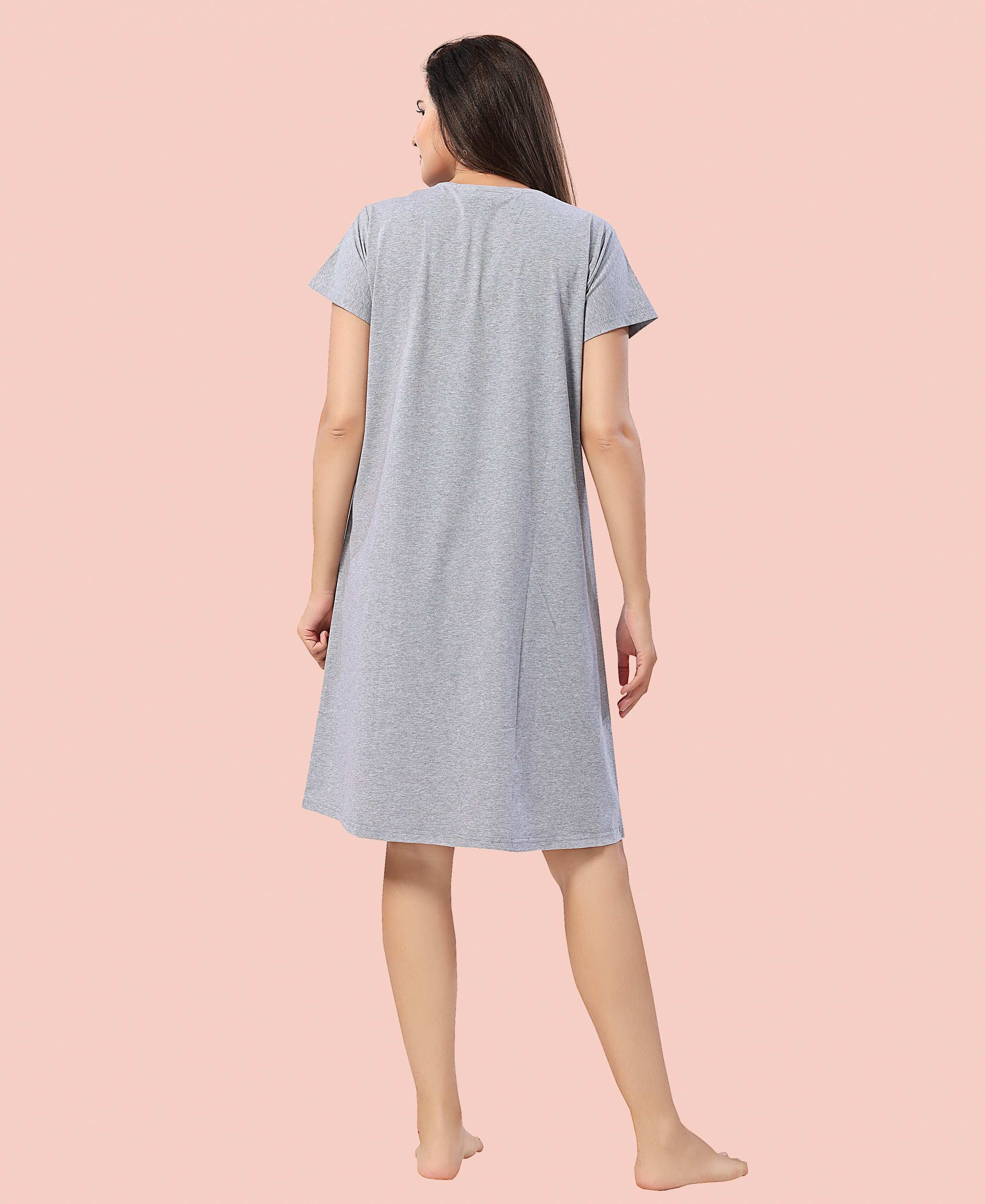 Velure Cheerful Short Nighty - Velure - - Cotton, Half Sleeves, Knee Length, Printed, Round neck