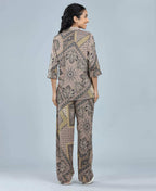 Velure Versatile Paisley Print Satin Night Suit - Velure - - 3/4 Sleeves, Abstract Print, Collar Neck, Front Button Open, Full Length Pant, Satin