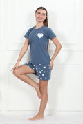 Velure Heart Print Shorts Set - Velure - - Cotton Lycra Fabric, Half Sleeves, Printed, Round neck, Shorts