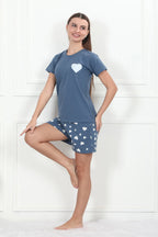 Velure Heart Print Shorts Set - Velure - - Cotton Lycra Fabric, Half Sleeves, Printed, Round neck, Shorts