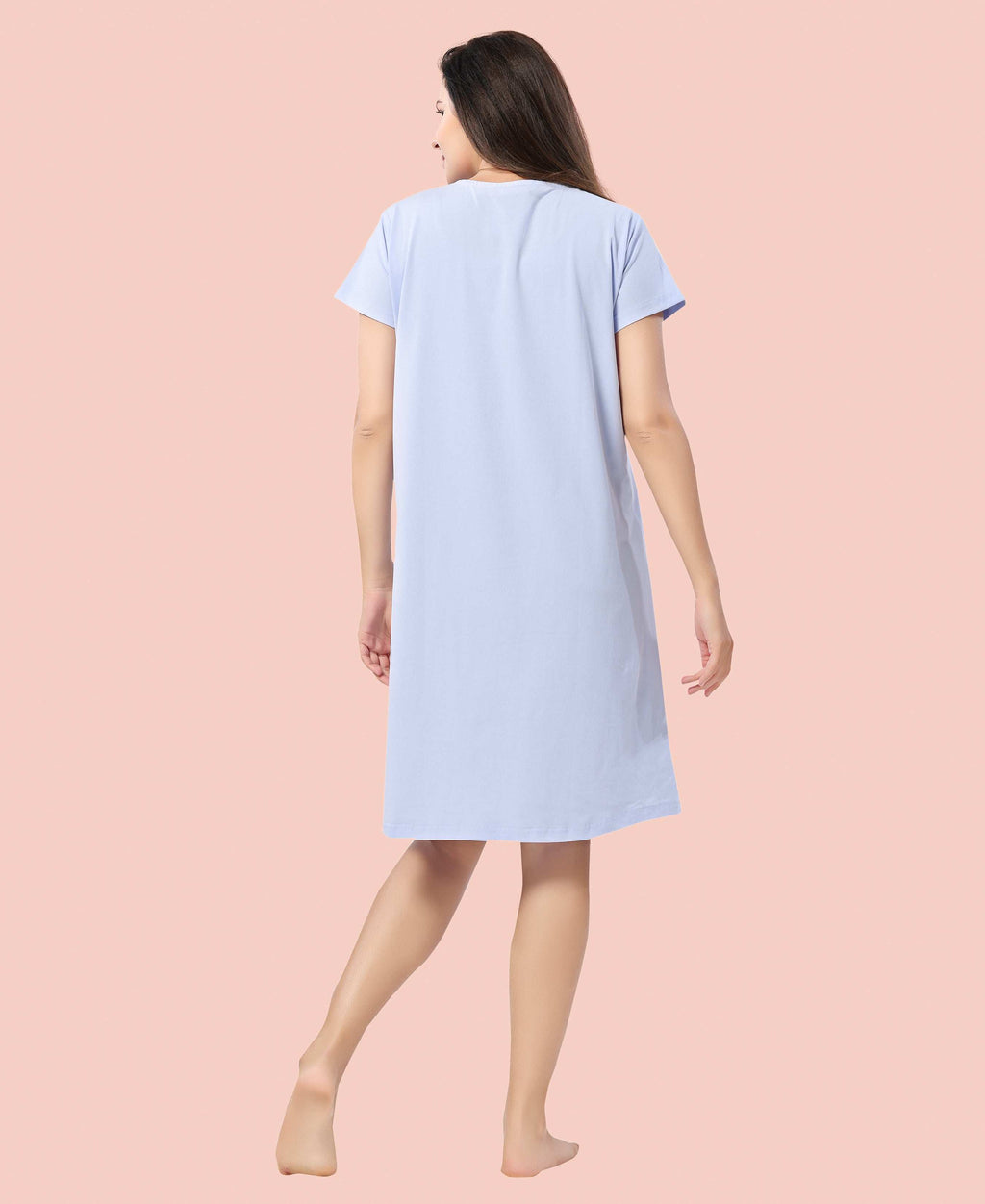 Velure Sleepy Owl Short Nighty - Velure - - Cotton, Half Sleeves, Knee Length, Printed, Round neck