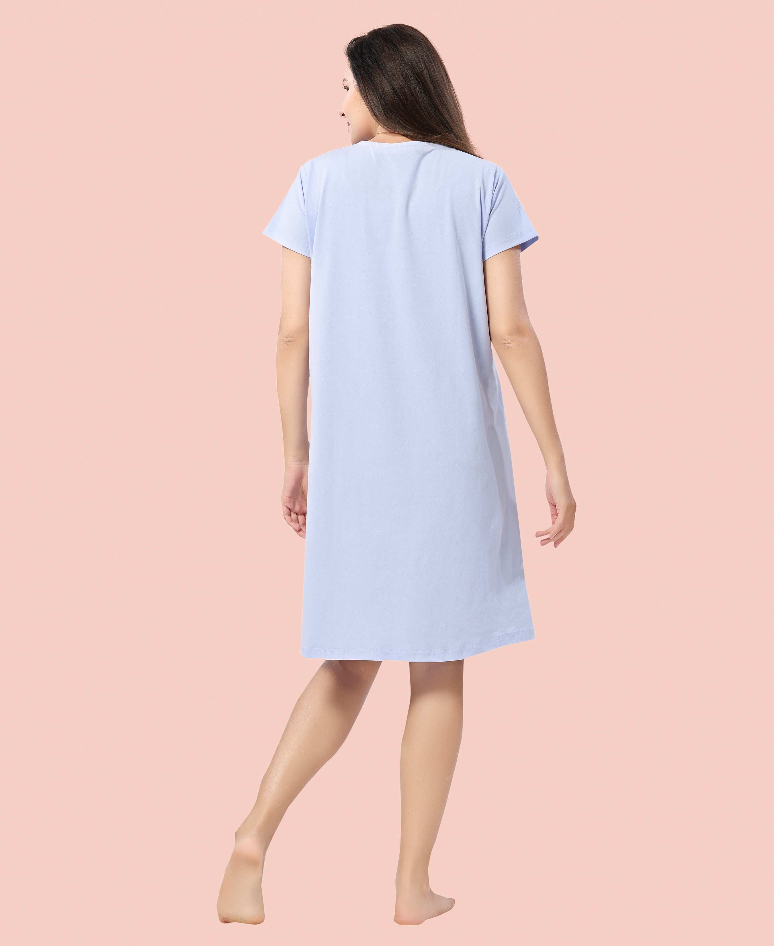 Velure Sleepy Owl Short Nighty - Velure - - Cotton, Half Sleeves, Knee Length, Printed, Round neck