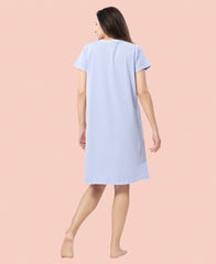 Velure Sleepy Owl Short Nighty - Velure - - Cotton, Half Sleeves, Knee Length, Printed, Round neck
