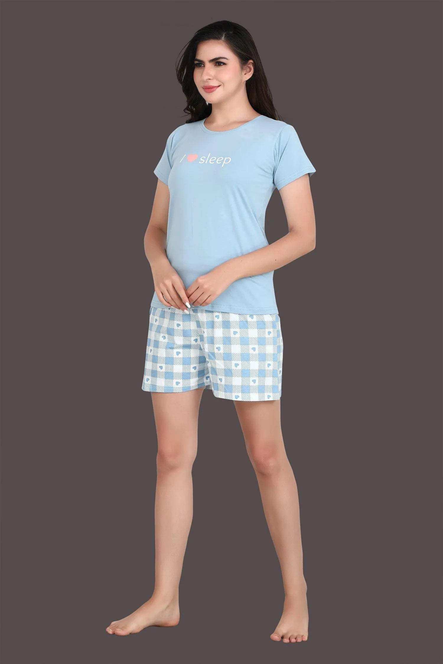 Velure Charming Blue Shorts Set - Velure - - Cotton Lycra Fabric, Half Sleeves, Printed, Round neck