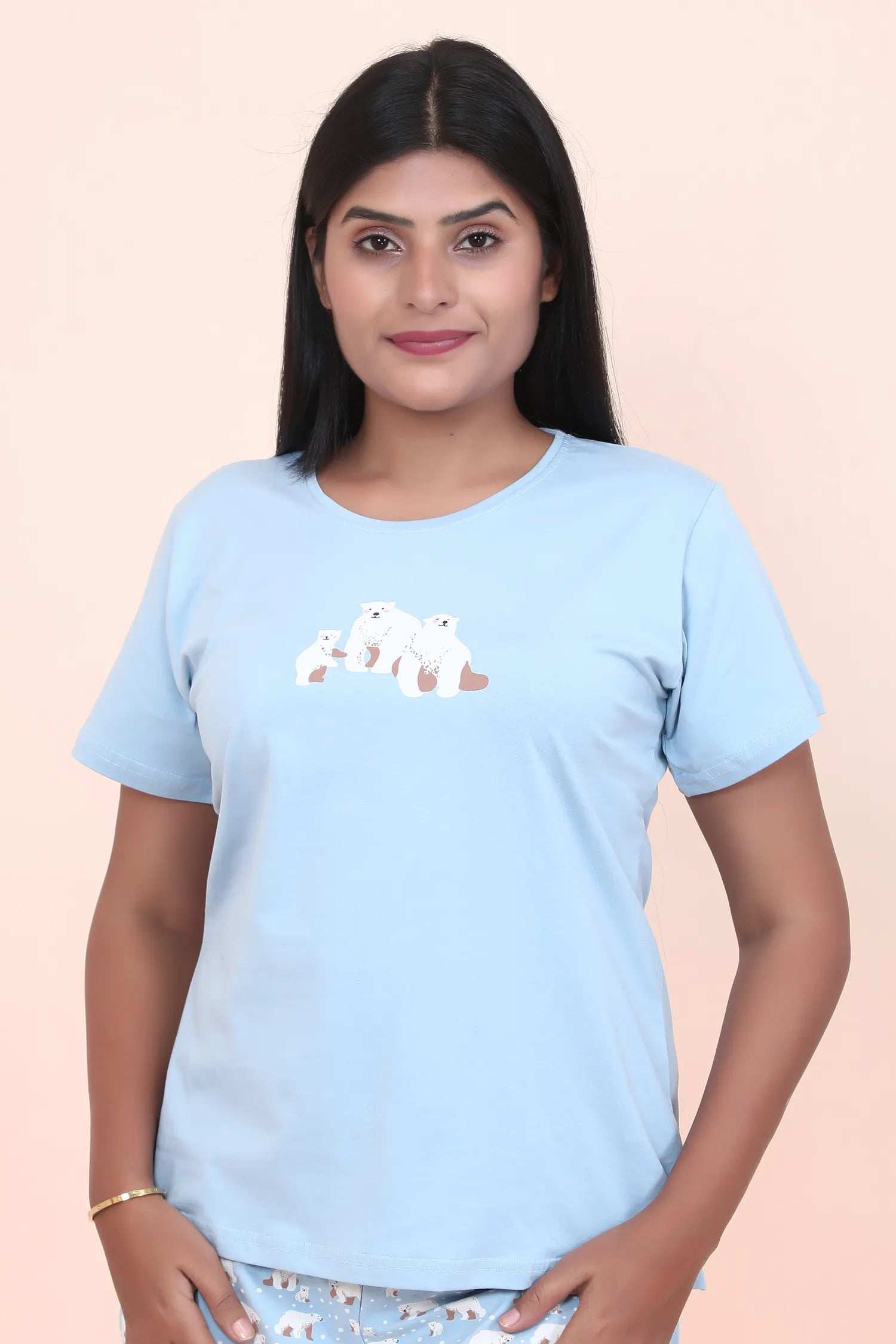 Velure Stylish Polar Bear Shorts Set - Velure - - Cotton Lycra Fabric, Half Sleeves, Printed, Round neck