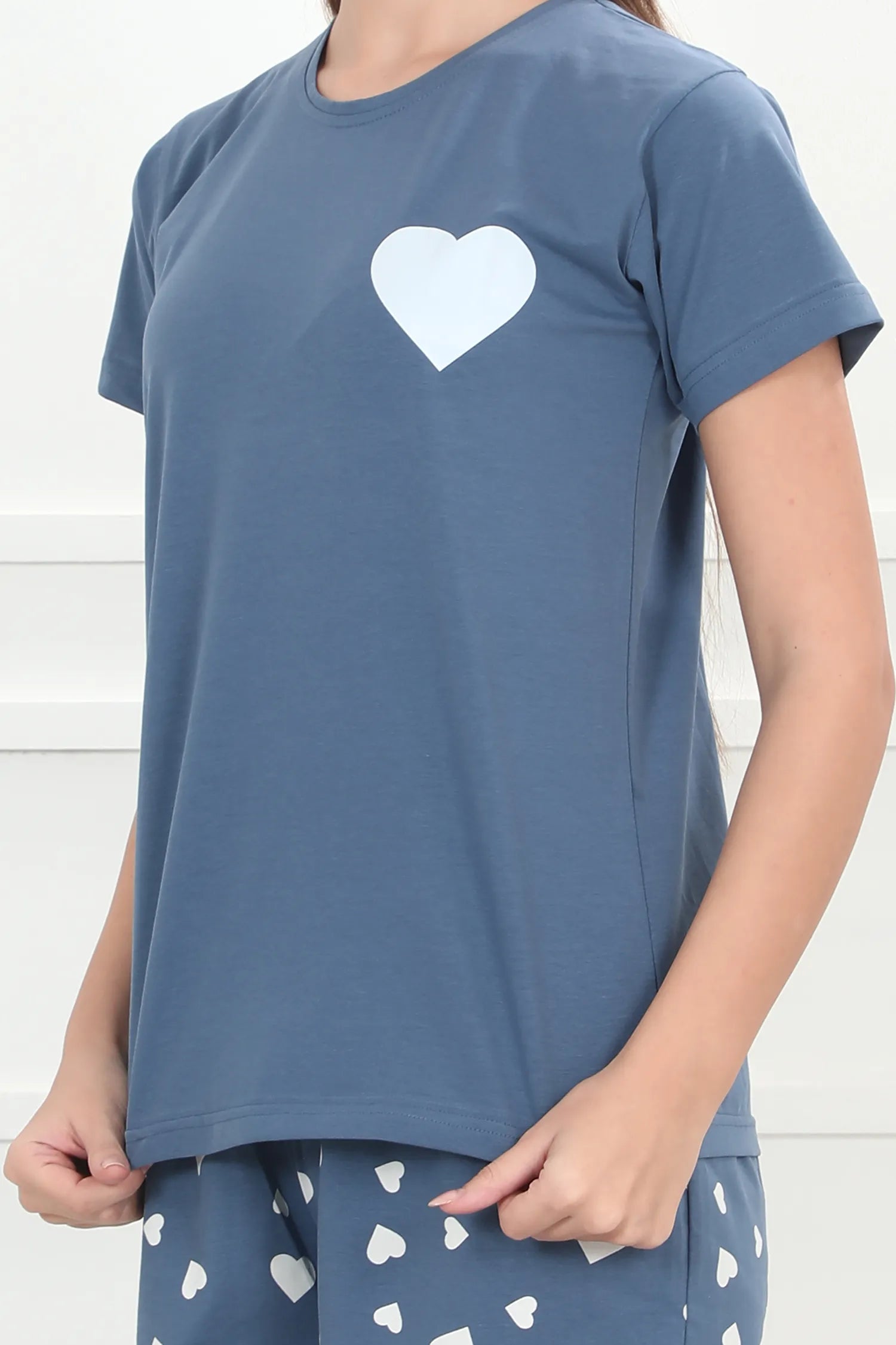 Velure Heart Print Shorts Set - Velure - - Cotton Lycra Fabric, Half Sleeves, Printed, Round neck, Shorts