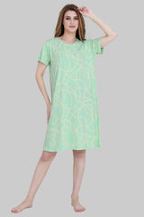 Velure Geometric Print Short Nighty - Velure - Short Nighty - 3/4 Sleeves, Cotton, Knee Length, Printed, Round neck