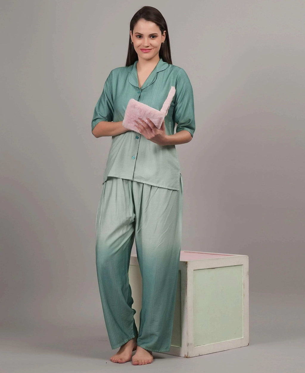 Velure Ethnic Co-ord Set - Velure - - 3/4 Sleeves, Collar Neck, Cotton, Full Length Pant, Ombre