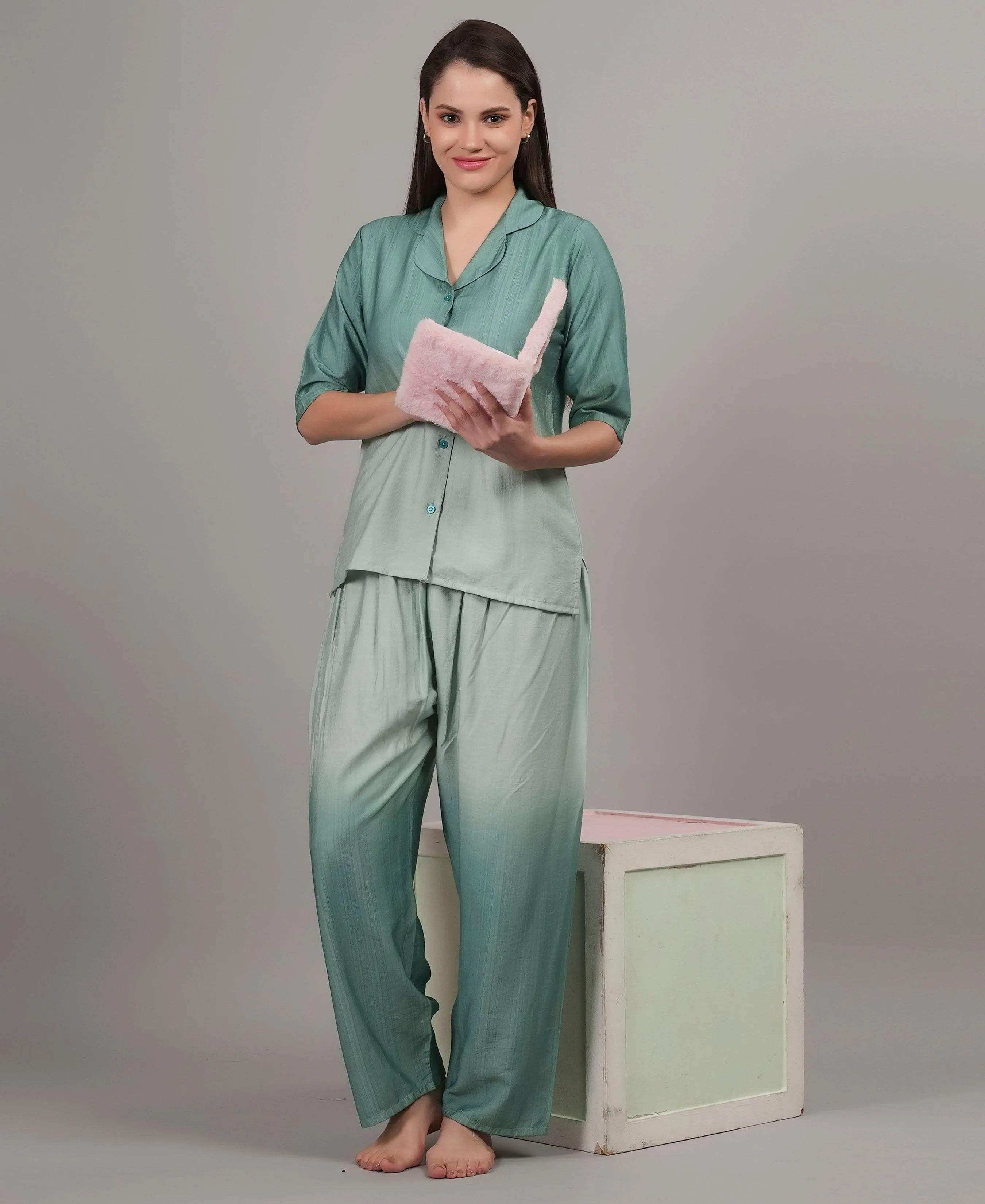 Velure Ethnic Co-ord Set - Velure - - 3/4 Sleeves, Collar Neck, Cotton, Full Length Pant, Ombre