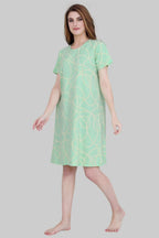 Velure Geometric Print Short Nighty - Velure - - 3/4 Sleeves, Cotton, Knee Length, Printed, Round neck