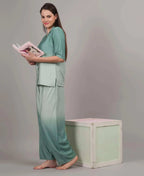 Velure Ethnic Co-ord Set - Velure - - 3/4 Sleeves, Collar Neck, Cotton, Full Length Pant, Ombre