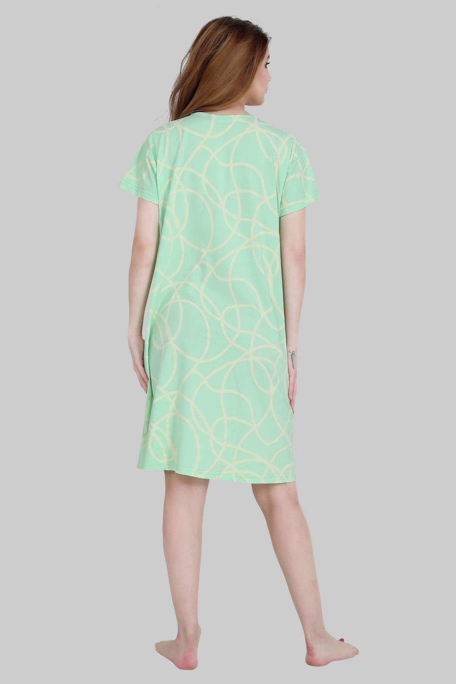 Velure Geometric Print Short Nighty - Velure - - 3/4 Sleeves, Cotton, Knee Length, Printed, Round neck