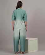Velure Ethnic Co-ord Set - Velure - - 3/4 Sleeves, Collar Neck, Cotton, Full Length Pant, Ombre