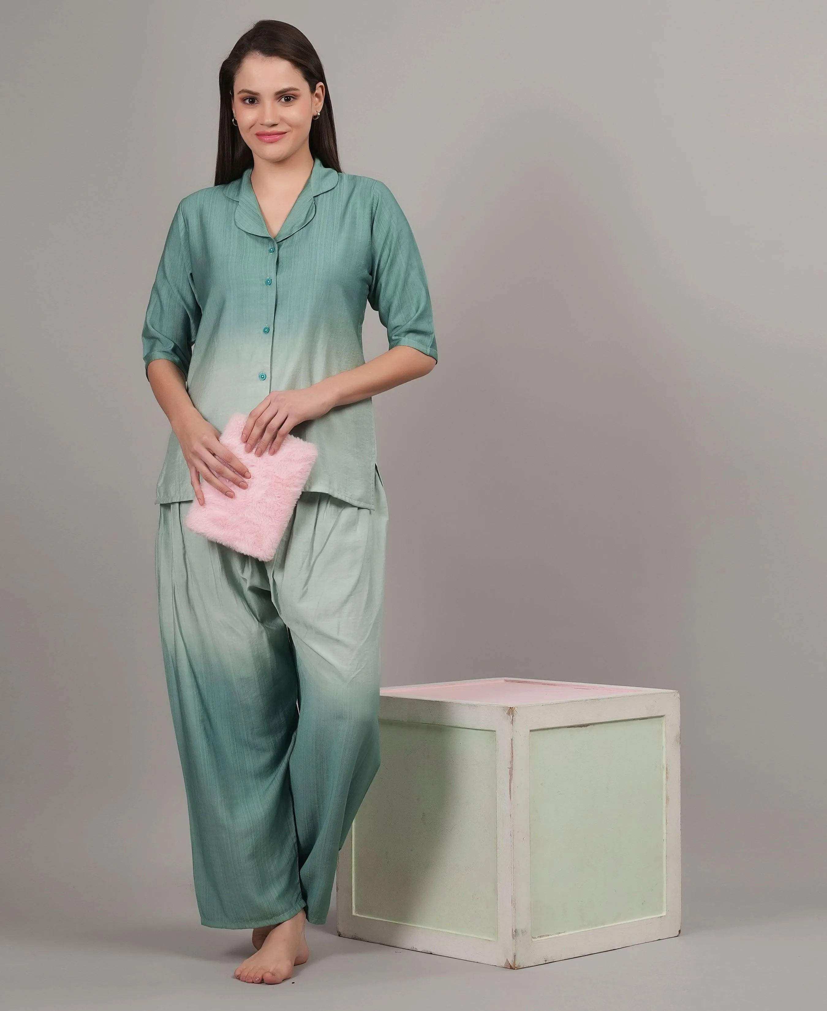 Velure Ethnic Co-ord Set - Velure - - 3/4 Sleeves, Collar Neck, Cotton, Full Length Pant, Ombre