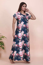 Velure Pleasing Floral Print Satin Nighty - Velure - - Floral Print, Half Sleeves Nighty, Satin
