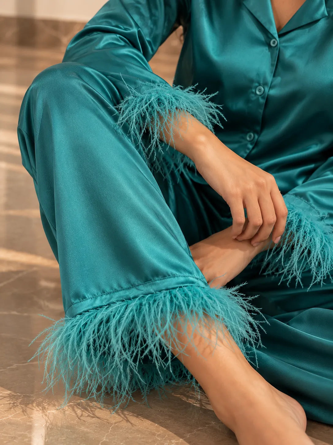 Velure Midnight Teal Luxe  Fur Night Suit