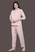 Velure Casual Co-ord Set - Velure - - 3/4 Sleeves, Collar Neck, Front Button Open, Full Length Pant