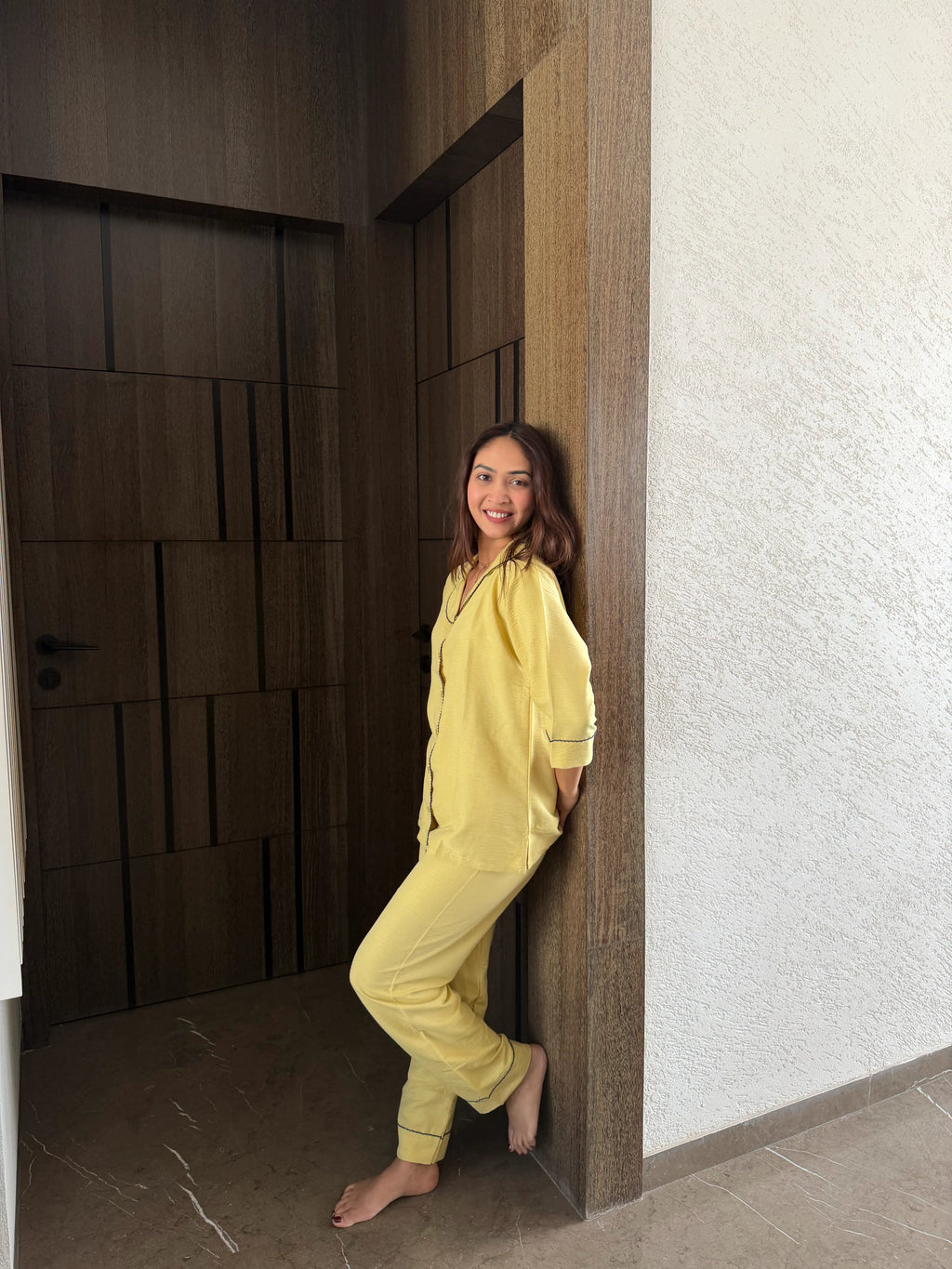 Velure Soothing Mustard Cotton Night Suit