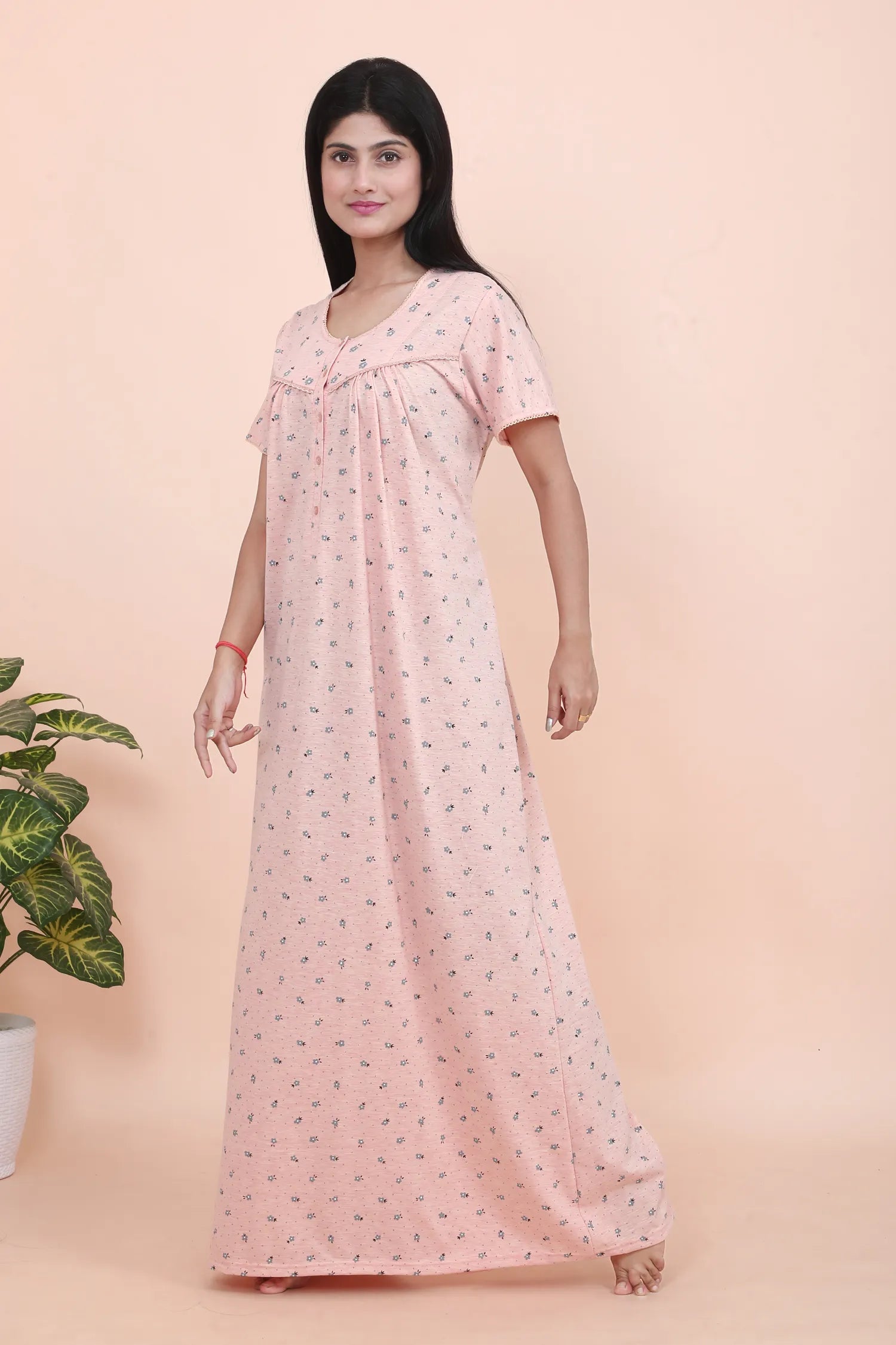 Velure Peach Floral Print Hosiery Nighty