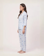Velure Blue Heart Stripe Print  Night Suit