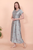 Velure Glossy Grey Floral Satin Nighty