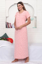 Velure Classic Peach Floral Print Hosiery Nighty