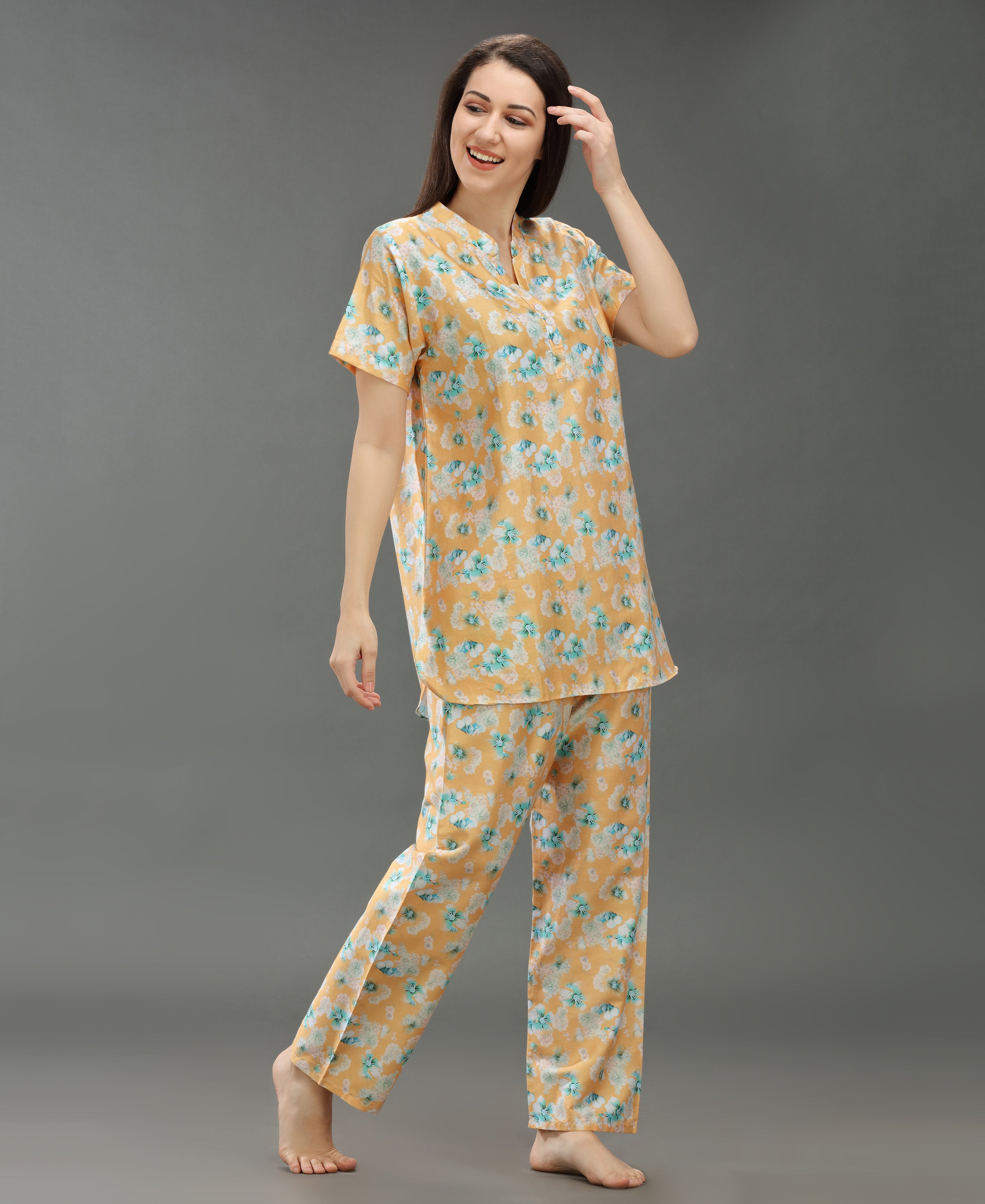 Blossom Print Kurti Style Night Suit