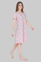 Velure Cute Bunny Print Short Nighty - Velure - - Cotton, Half Sleeves, Knee Length, Printed, Round neck
