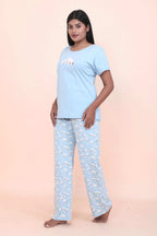 Velure Cute Cartoon Polar Bear Printed Pajama Set - Velure - - Cotton Lycra Fabric, Full Length Pant, Half Sleeves, Round neck nightsuit