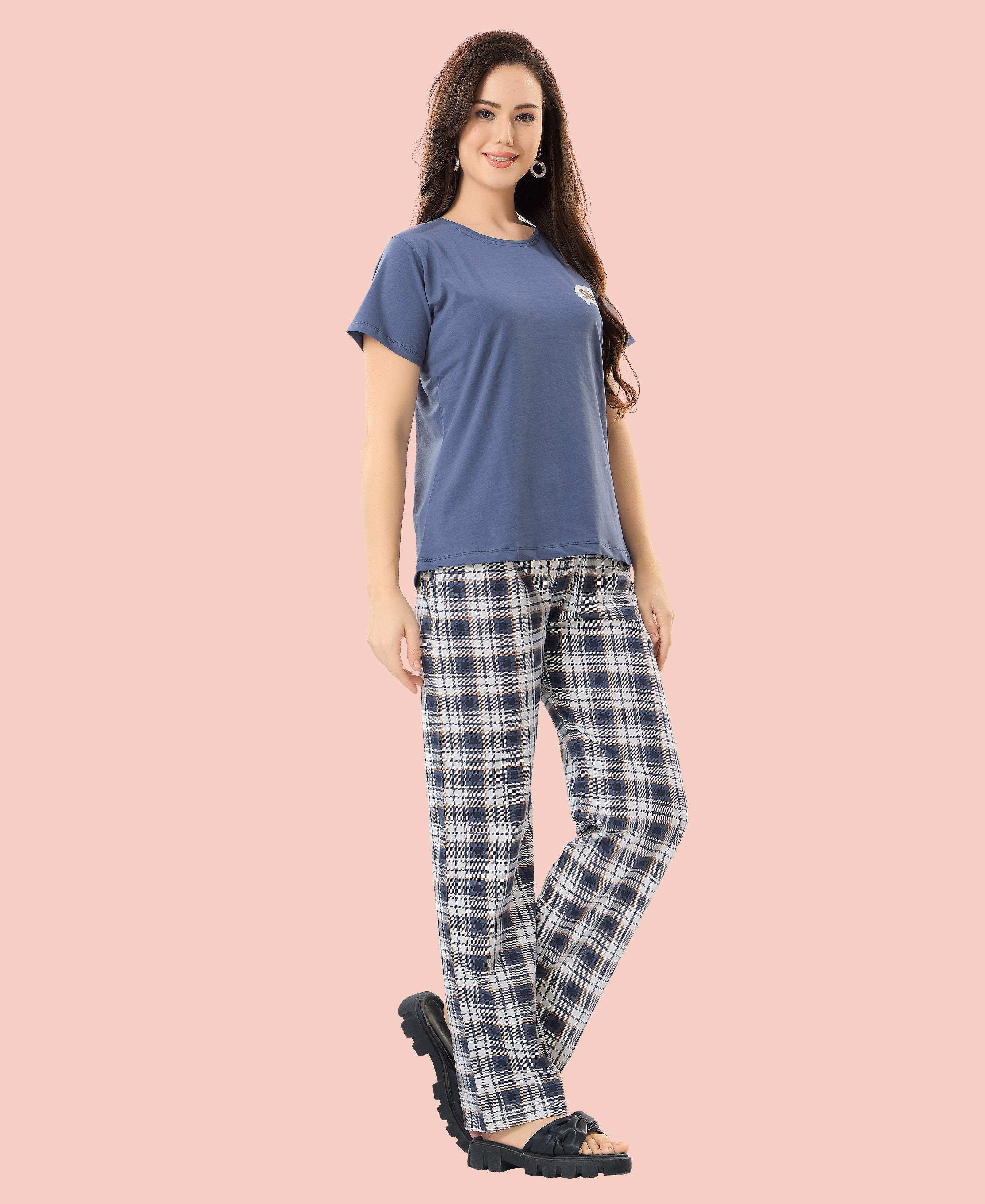 Velure Trendy Printed Pajama Set - Velure - - Cotton Lycra Fabric, Full Length Pant, Half Sleeves, Round neck