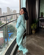 Velure Soothing Green Heart Fur Satin Sleepwear Set