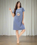 Velure Joyful Short Nighty - Velure - - Cotton, Half Sleeves, Knee Length, Printed, Round neck