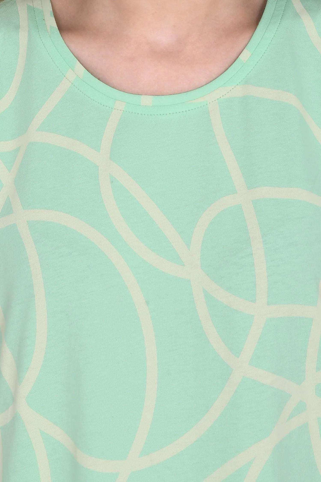 Velure Geometric Print Short Nighty - Velure - - 3/4 Sleeves, Cotton, Knee Length, Printed, Round neck