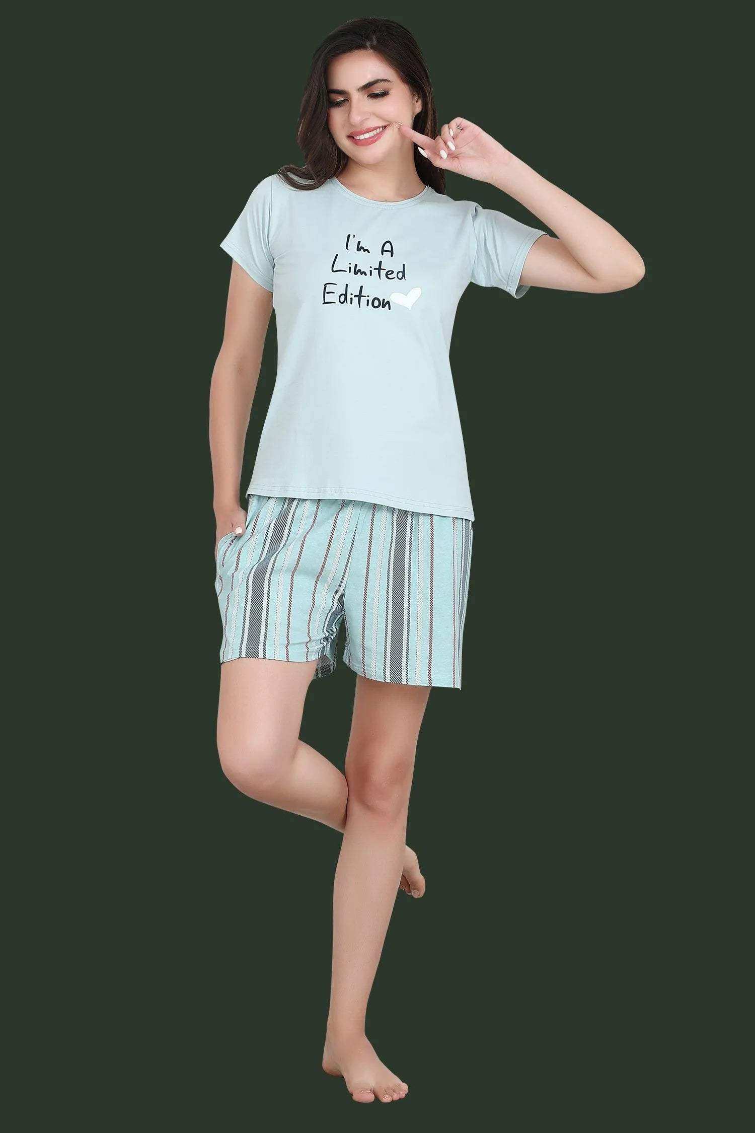 Velure Im Limited Edition Shorts Set - Velure - - Cotton Lycra Fabric, Half Sleeves, Printed, Round neck