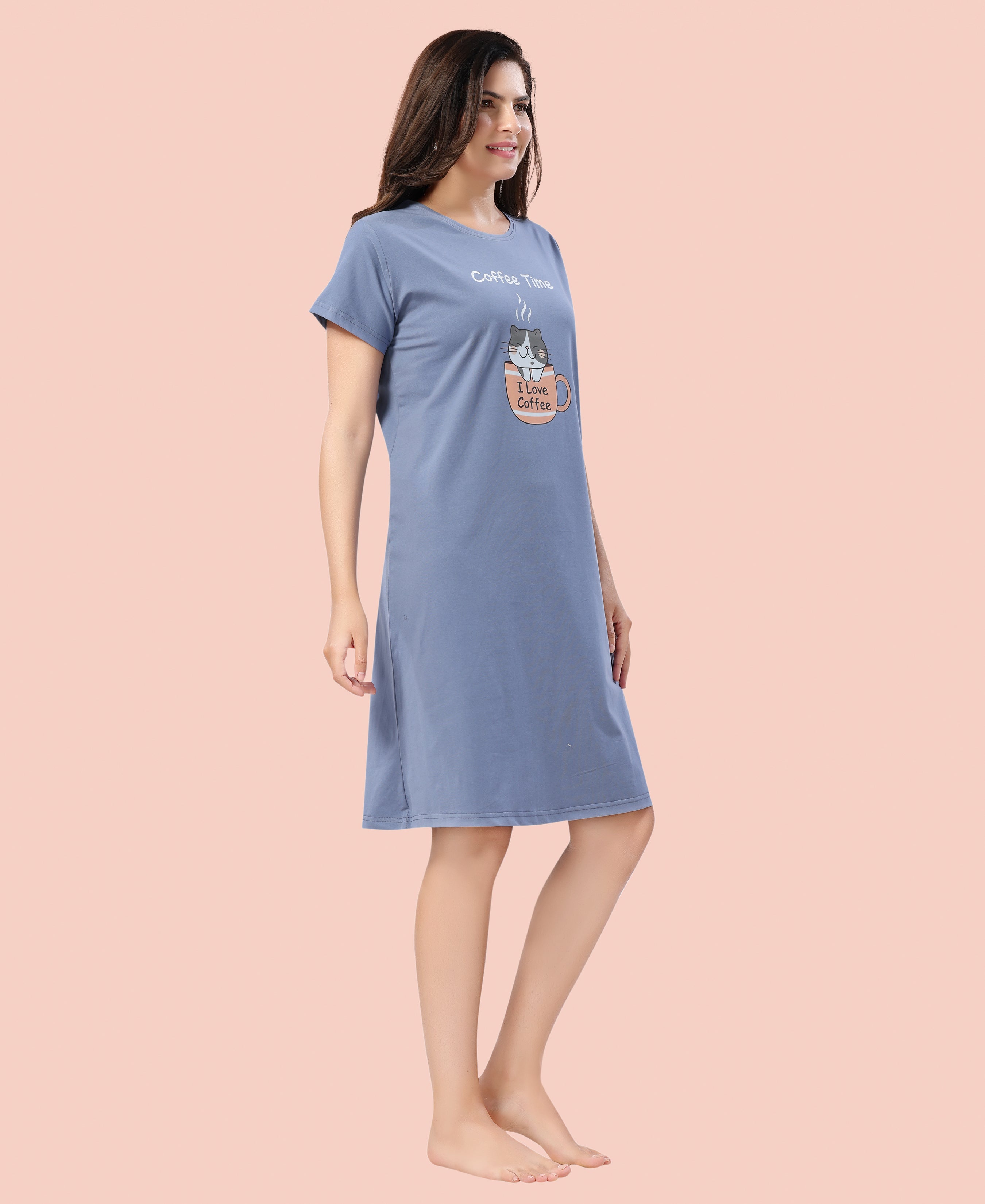 Velure Joyful Short Nighty - Velure - - Cotton, Half Sleeves, Knee Length, Printed, Round neck
