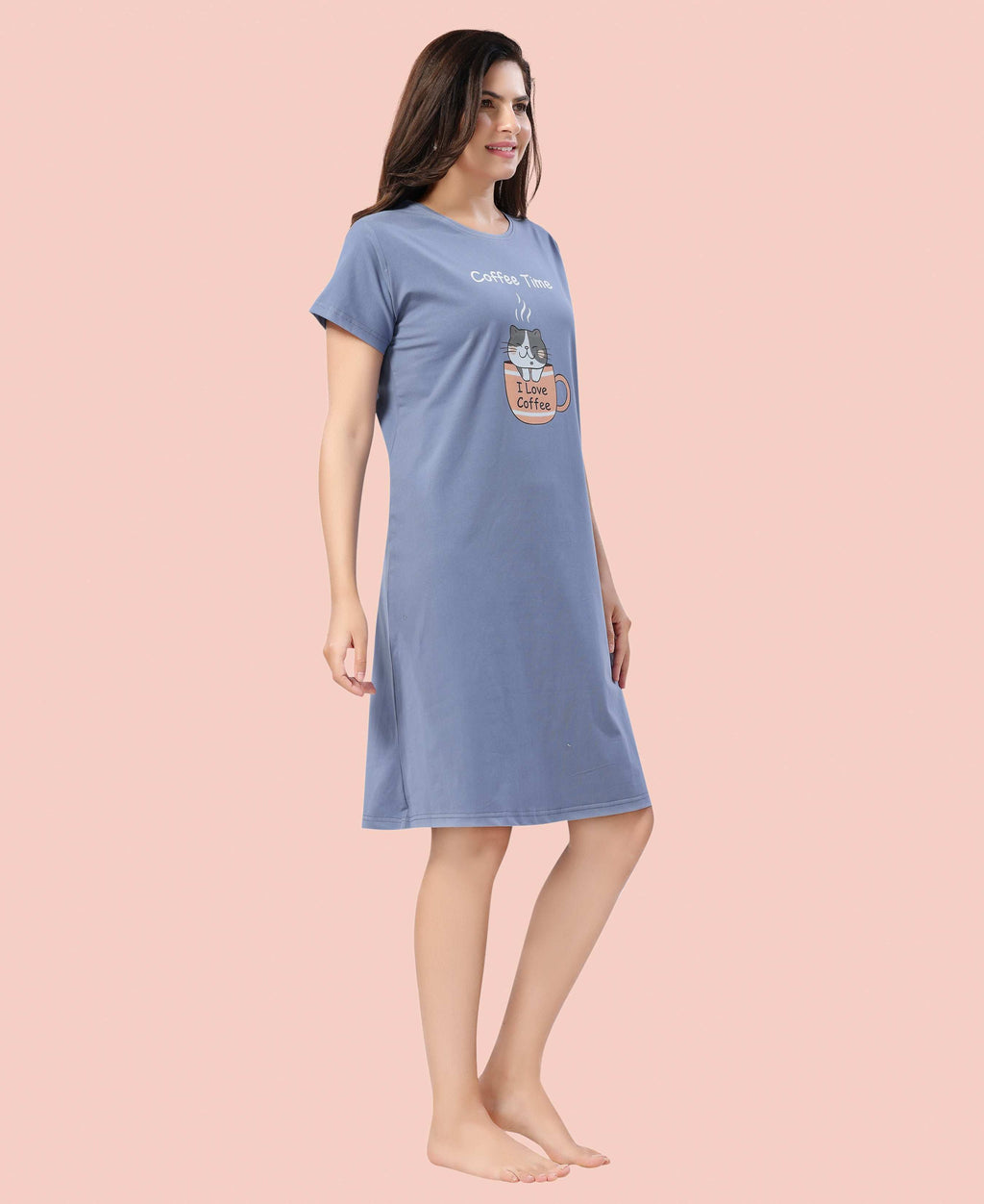 Velure Joyful Short Nighty - Velure - - Cotton, Half Sleeves, Knee Length, Printed, Round neck