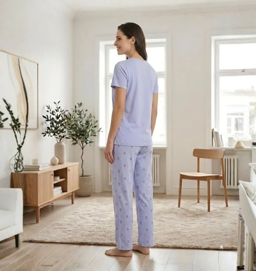 Velure Classic Blue Tulip Print Pajama Set