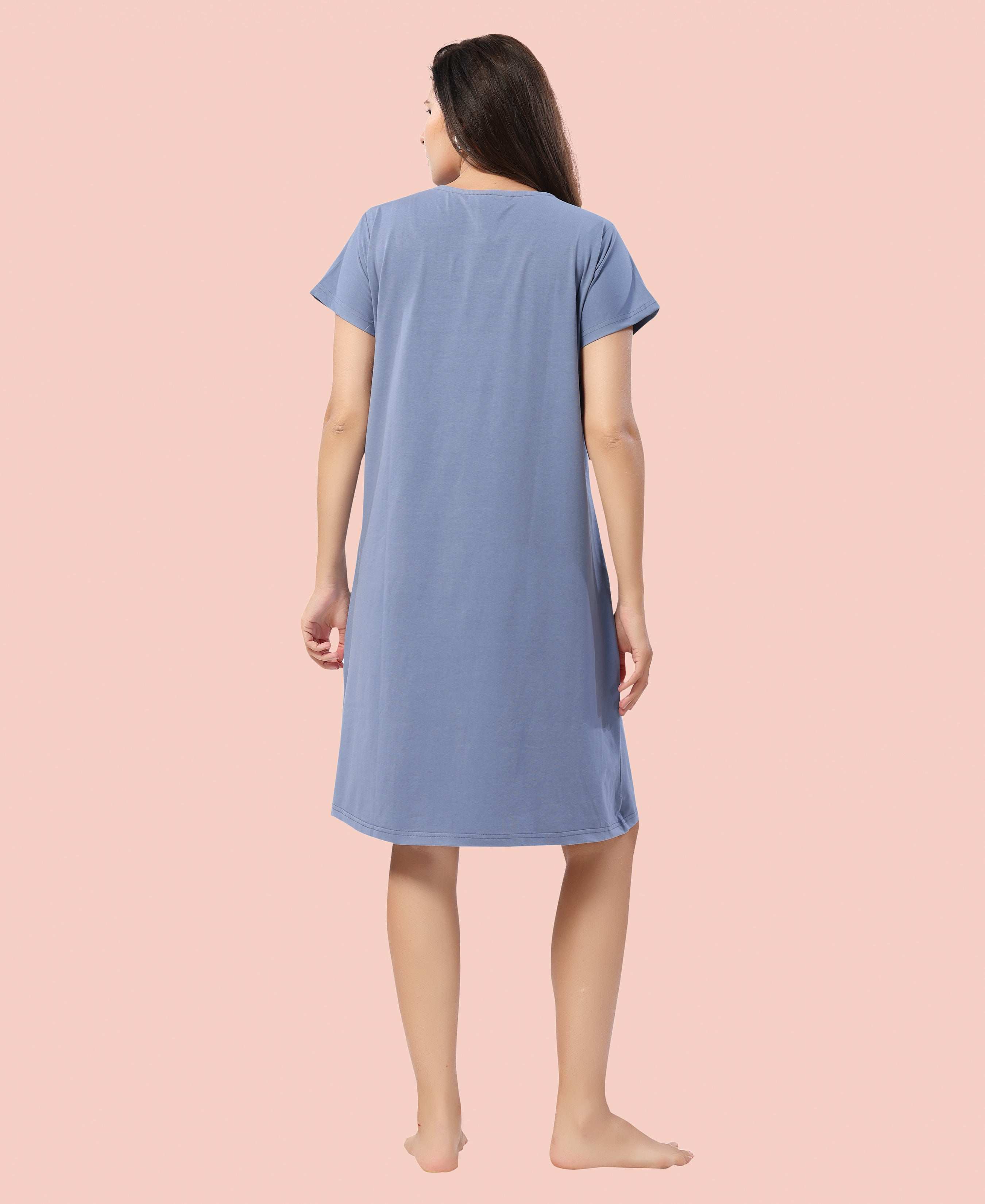 Velure Joyful Short Nighty - Velure - - Cotton, Half Sleeves, Knee Length, Printed, Round neck
