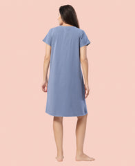 Velure Joyful Short Nighty - Velure - - Cotton, Half Sleeves, Knee Length, Printed, Round neck