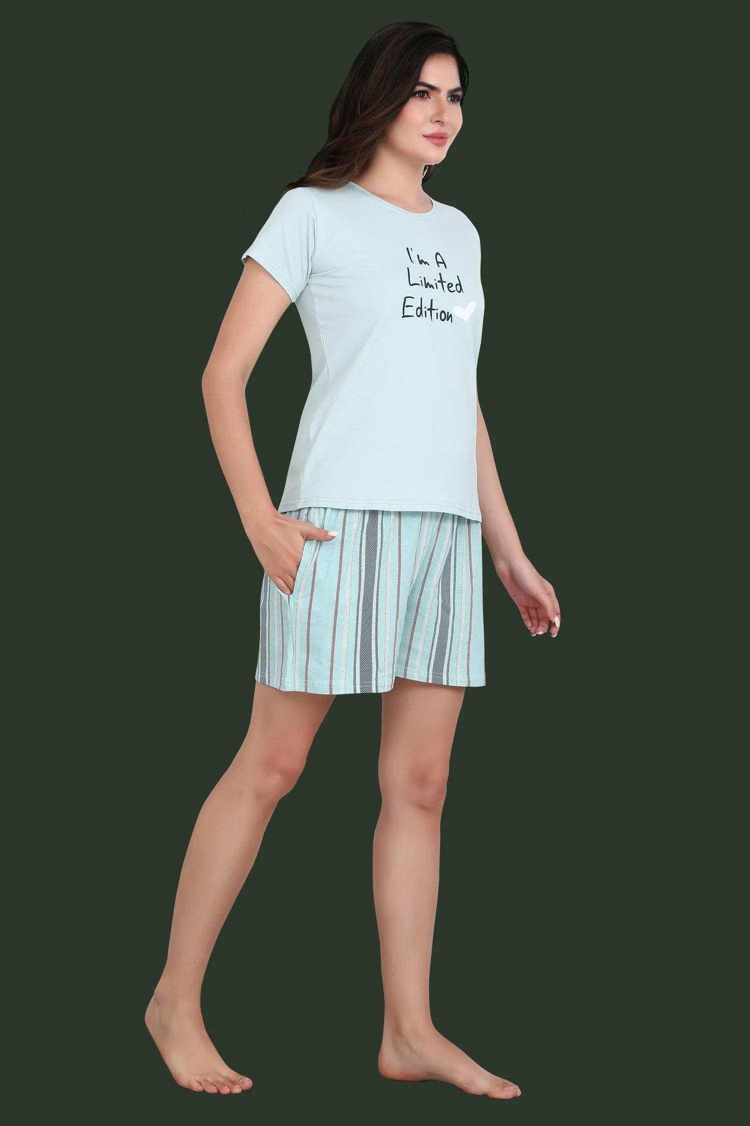 Velure Im Limited Edition Shorts Set - Velure - - Cotton Lycra Fabric, Half Sleeves, Printed, Round neck
