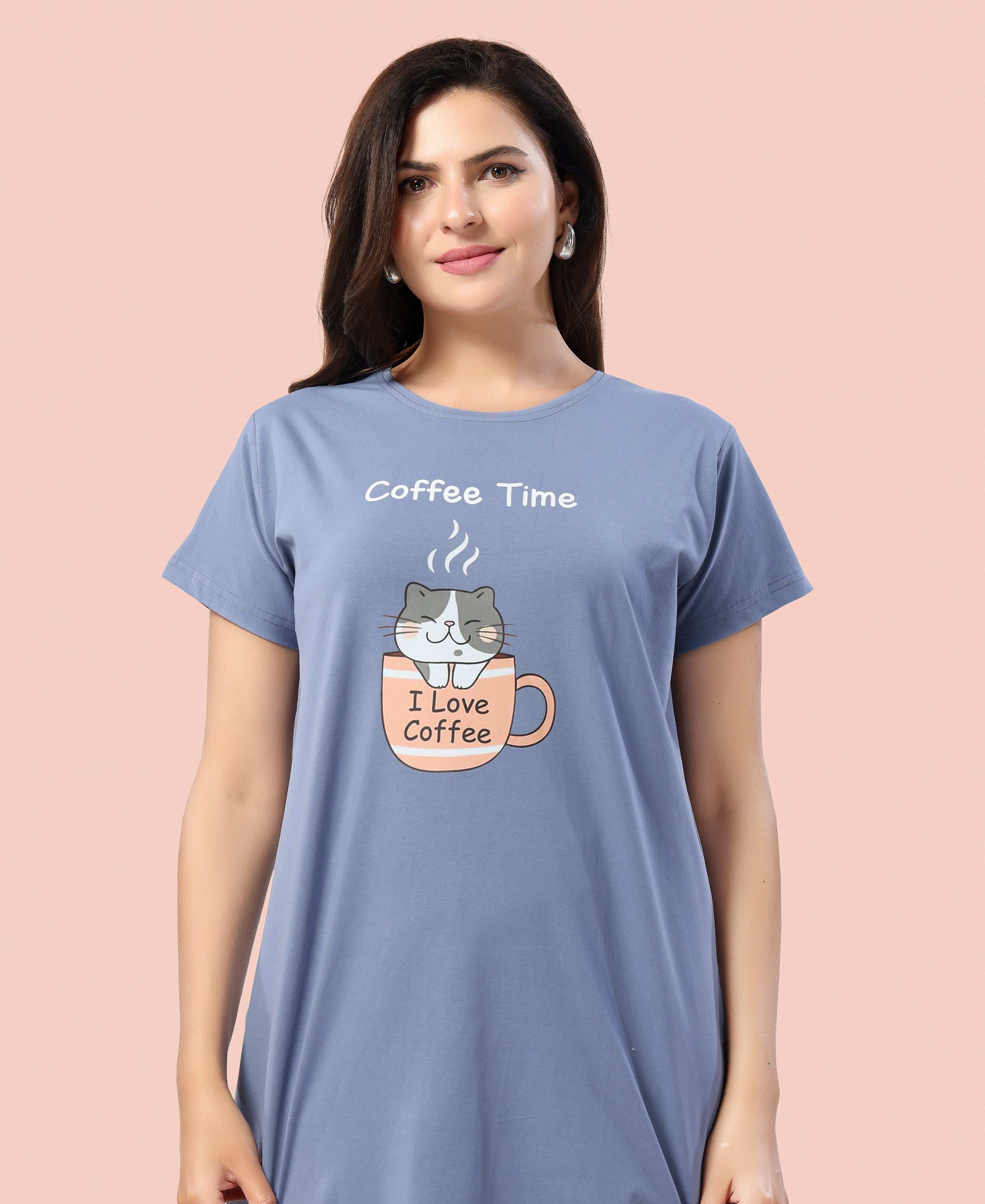 Velure Joyful Short Nighty - Velure - - Cotton, Half Sleeves, Knee Length, Printed, Round neck